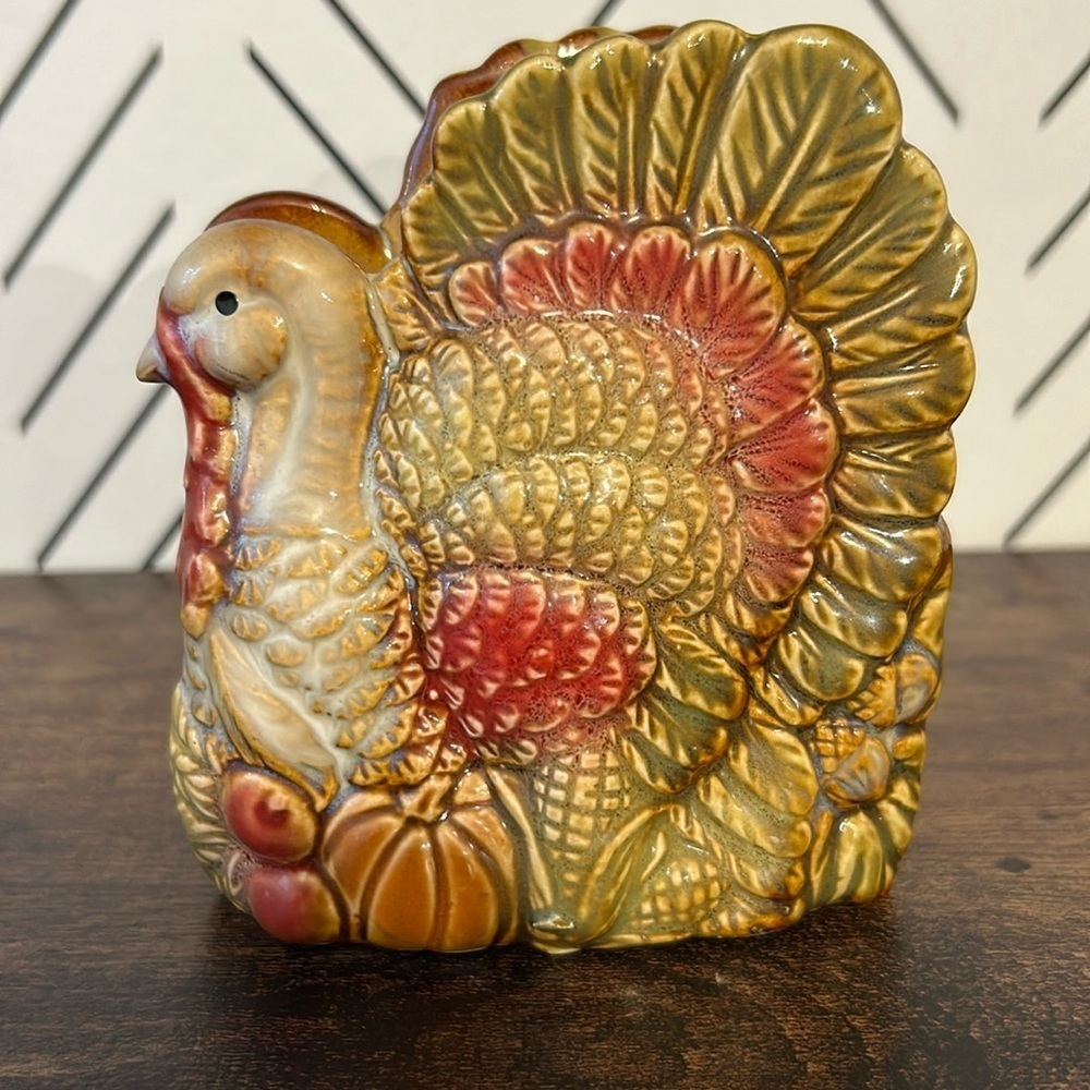 Vintage Thanksgiving Napkin Holder Turkey Autumn Ceramic Napkin Holder Fall